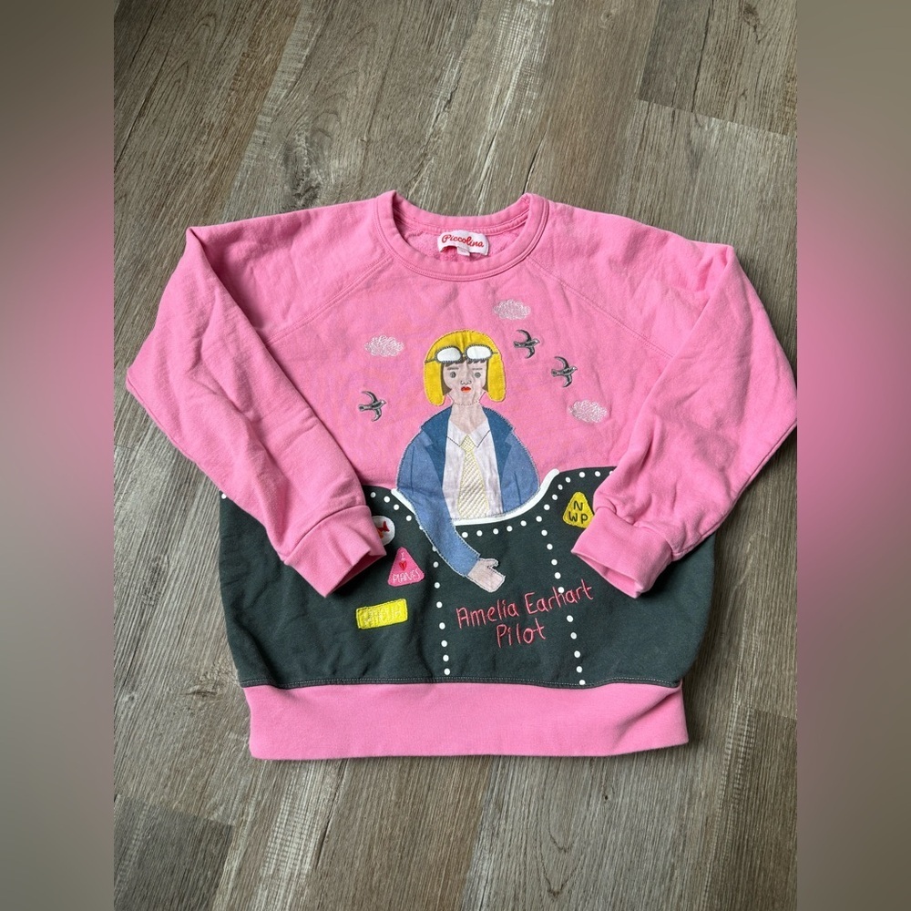 Piccolina Amelia Earhart Embroidered Trailblazer Sweatshirt Pink Gray Graphic 10